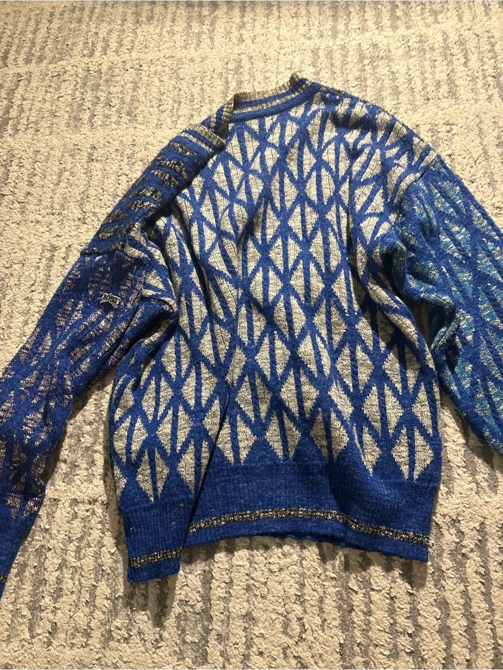 Boss Hugo Boss dope blue gray patterned unique sweater size 42/L - Picture 6 of 7
